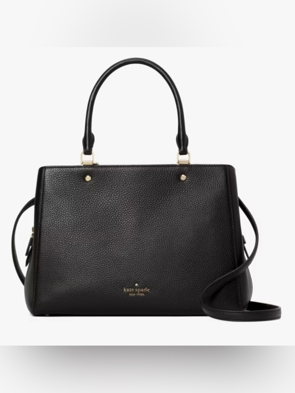 kate spade Black Pebbled Leather Top-Handle Satchel with Gold Hardware
